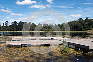 A wooden pontoon pier on a forest lake, Marinette County, Wisconsin photo