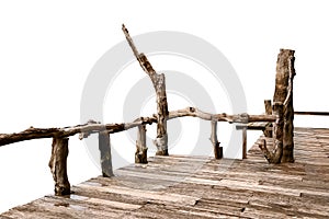 Wooden porch isolated on white background with clipping path