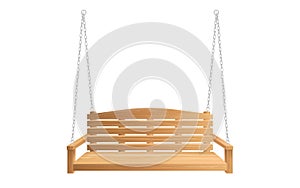 Wooden porch swing bench hanging on chains