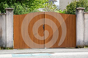 wooden portal street wood gate barrier modern house protect home garden