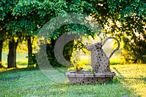 Wooden pot in the garden