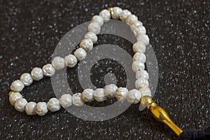 Wooden prayer beads for religion concept