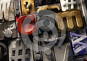 Wooden printing blocks form ulr .com concept for web domain name photo