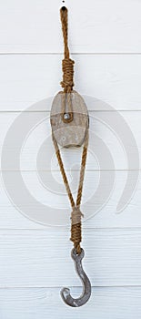 Wooden pulley with ropes