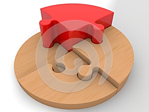 Wooden puzzle business construction in the form of a step with a red puzzle piece
