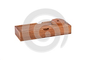 Wooden puzzle tower of hanoi over white background