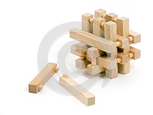 Wooden Puzzle with Two Pulled Pieces