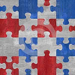 Wooden puzzles - seamless pattern - red-blue color - wood textur