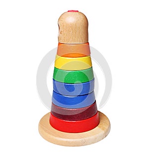 Wooden pyramid stacking rings toy