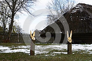 Wooden rabbits, Lithuania, Rumsiskes