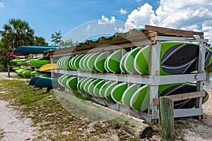 Paddleboards, kayaks and canoes for rent at beach - Dania Beach, Florida, USA