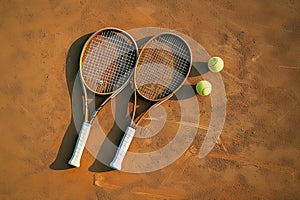 Wooden rackets with balls on sandy ground adding playful touch. Reminder of simple pleasures found in moments of tennis