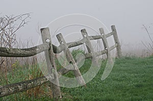 Wooden Rail Fence on a Foggy Spring Morning