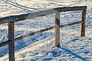 Wooden railings in the snow at Ilmenau Thuringia Germany