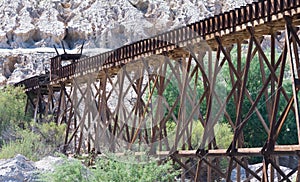 Wooden railroad trestle for the use of copper ore transport