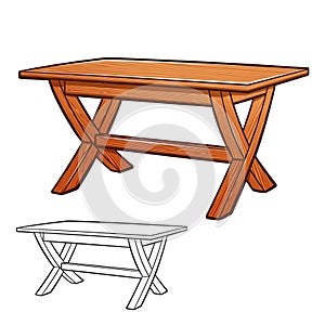 wooden rectangular table isolated drawing