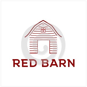 Wooden Red Barn Farm Minimalist Vintage Retro Line Art Logo design