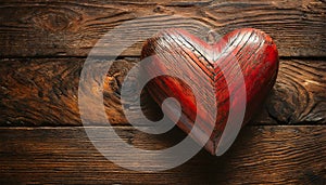 Wooden Red Heart Shape on a Wooden Background - Generative Ai