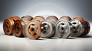 Wooden Reels on white background