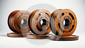 Wooden Reels on white background