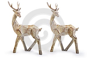 Wooden reindeer Christmas decorative item isolated on white background, Clipping path included