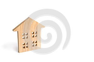 Wooden residential house on a white background. Isolate Real estate concept, buying affordable housing, selling real estate