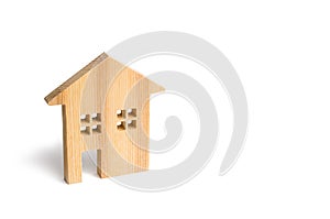 Wooden residential house on a white background. Mortgage and credit for the purchase. Minimalism. Isolate Real estate concept