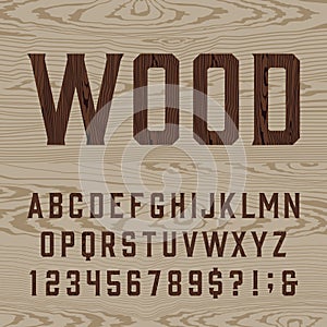 Wooden retro alphabet vector font.