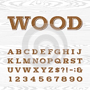 Wooden retro alphabet vector font.