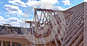 Wooden roof beams trusses system framed construction in new home