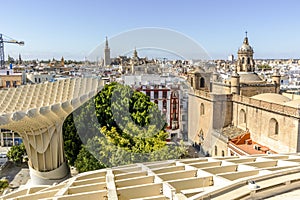 Wooden roof called Setas de Sevilla and amazing panoramic view of the city, Seville, Spain