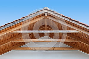 Wooden roof with rafters