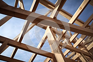 Wooden roof structure for a building outdoors