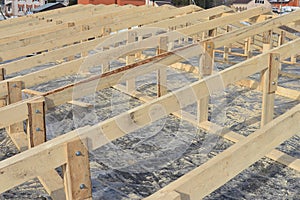 Wooden roofing construction frame, new roof skeleton