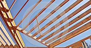 Wooden roofing rafters joist trusses at a new residential house