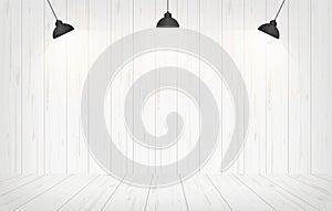 Wooden room space background and light bulb. Vector.