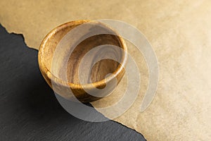 wooden round bowl on the table