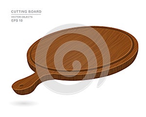 Wooden round empty cutting board for pizza isolated on white background. Vector illustration of kitchen object