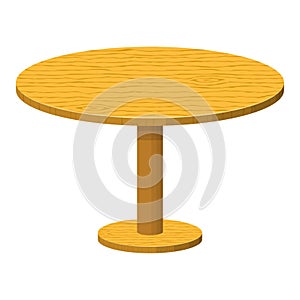 Wooden round rustic table isolated on white background. Brown dining table icon. Furniture for house. Vector