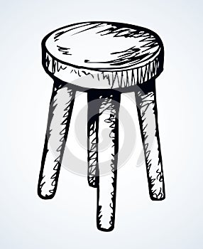 Wooden round stool. Vector drawing