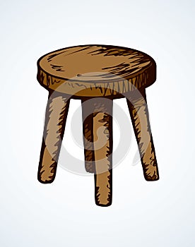 Wooden round stool. Vector drawing