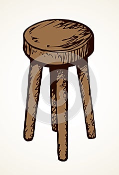 Wooden round stool. Vector drawing