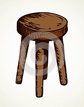 Wooden round stool. Vector drawing