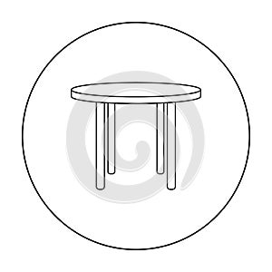 Wooden round table icon in outline style isolated on white background. Furniture and home interior symbol stock vector