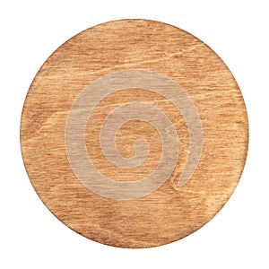 Wooden round tray top view. Wooden stand for hot. Isolated on a white background.