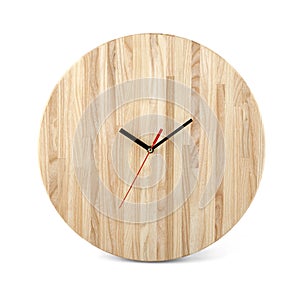 Wooden round wall watch - clock isolated on white background