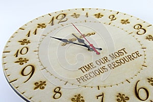 Wooden round wall watch - clock isolated on white background. Manage your time