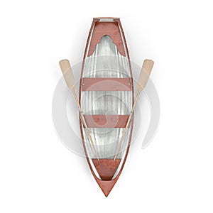 Wooden row boat on white. Top view. 3D illustration