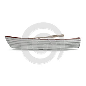 Wooden row boat on white. Top view. 3D illustration