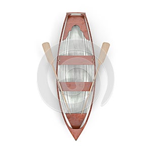 Wooden row boat on white. Top view. 3D illustration photo